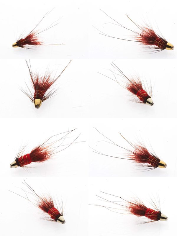 Ensemble de 3 Straight Fly Fishing Flies Red Holographique noir Buzzers Taille 10